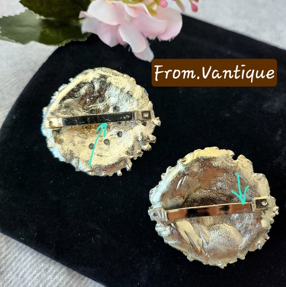 🌻 Vintage Golden Sunflower w/ Rhinestones Scarf Brooch / Bucker Ring (2pcs) ⭕️ - Picture 2 of 3